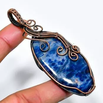 Sodalite Gemstone Handmade Copper Wire Wrap Jewelry Pendant 2.96 2.96 синий