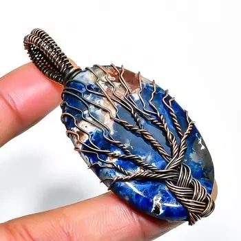 Sodalite Gemstone Handmade Copper Wire Wrap Jewelry Pendant 2.76 2.76 синий