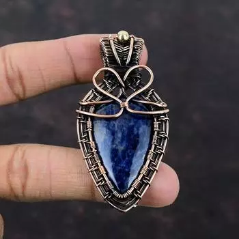 Sodalite Gemstone Pendant Copper Wire Wrapped Pendant Handmade Pendant Wire Wrap Jewelry Unique Pendant Gift For Mom Sodalite Copper Jewelry