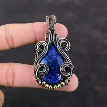 Sodalite Gemstone Pendant Copper Wire Wrapped Pendant Unique Copper Jewelry Dainty Pendant Wire Wrap Jewelry Handmade Pendant Gift For Women