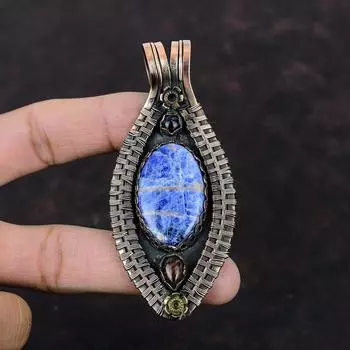 Sodalite Gemstone Pendant Copper Wire Wrapped Pendant Mahogany Obsidian And Blue Sunstone Pendant Handmade Copper Jewelry Pendant For Women