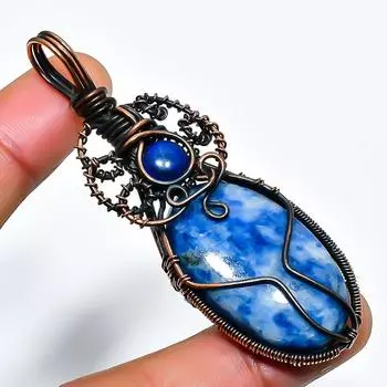 Sodalite, Lapis Gemstone Handmade Copper Wire Wrap Jewelry Pendant 2.76 2.76 синий