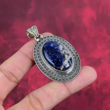 Sodalite Pendant, 925 Sterling Silver Pendant Jewelry, Handmade Pendant Gemstone Jewelry For Memorial Day 1.50 Inches синий