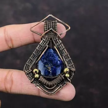 Sodalite Pendant Copper Wire Wrapped Pendant Gemstone Pendant Unique Copper Design Jewelry Gift For Her Handmade Pendant Wire Wrap Jewelry