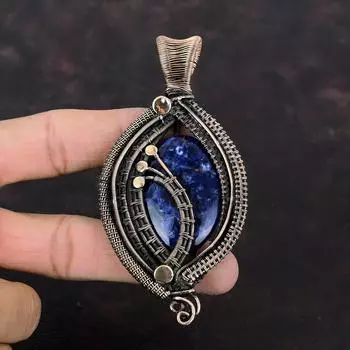 Sodalite Pendant Copper Wire Wrapped Pendant Gemstone Pendant Handmade Jewelry Unique Style Pendant Engagement Gift Beautiful Copper Jewelry