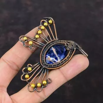Sodalite Pendant Copper Wire Wrapped Pendant Very Pretty Gemstone Jewelry Handmade Pendant Bird Pendant Sodalite Copper Jewelry Gift For Mom