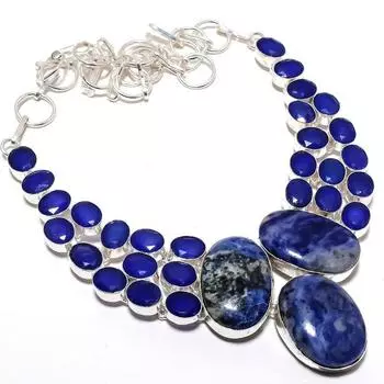 Sodalite, Sapphire Gemstone 925 Sterling Silver Jewelry Necklace 18 MQ-1206 18 синий