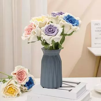 Содержимое упаковки Цветок ручной работы, связанный крючком Вязаный вручную шерстяной цветок Букет роз розовый