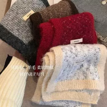 Содержит шерстяной шарф женский зимний Sense Of Luxury синий теплый шерстяной протектор шеи Student Tide грязно-белый