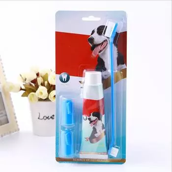 Содержит зубную пасту, зубную щетку и щетку для пальцев, уменьшает налет и зубной камень, 3 предмета