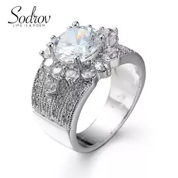 SODROV большие широкие прозрачные обручальные кольца с цирконом для женщин 8 белый
