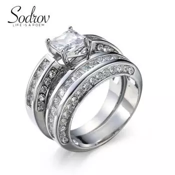 SODROV Classic Trend комплекты ювелирных колец из 2 шт. с цирконом для женщин 6 белый