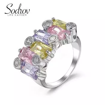 SODROV Эффектное кольцо с камнями разных цветов 6
