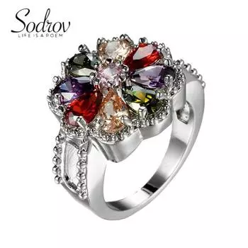 SODROV Ювелирные изделия с радугой и цветными кристаллами и цирконом, цветочные кольца для женщин 6