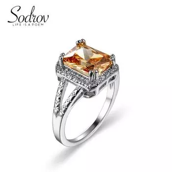 SODROV Классические ювелирные кольца цвета шампанского с цирконом для женщин 6