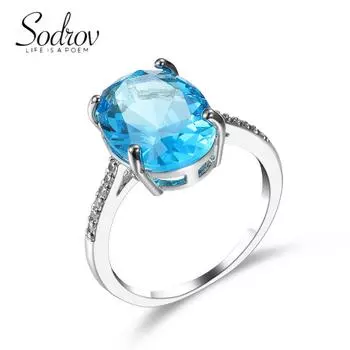 SODROV Классические ювелирные кольца с цирконом морского синего цвета 6
