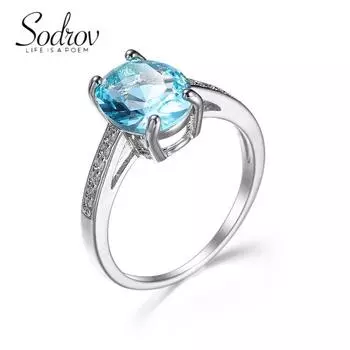 SODROV Классические ювелирные кольца с морским синим кристаллом и цирконом для женщин 6