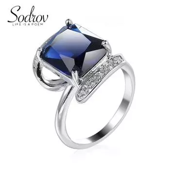 SODROV классические женские ювелирные кольца с синим цирконом 6 синий