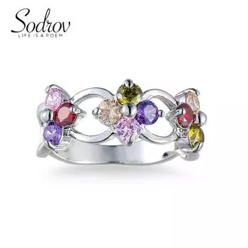SODROV красочные ювелирные изделия кольца с кристаллами циркония и цветком сливы для женщин кольцо размер США 6-12 6