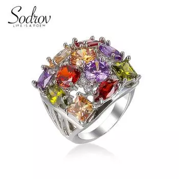 SODROV Радужные цветные кольца с цирконом и кристаллами для женщин, большие ювелирные изделия 6