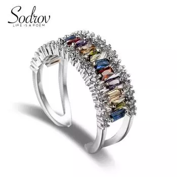 SODROV Радужные ювелирные изделия, цветные открытые кольца с кристаллами и цирконием для женщин, обручальные свадебные украшения, подарок one size