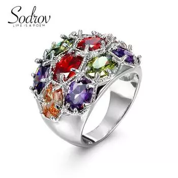 SODROV Радужные ювелирные изделия, красочные кольца с кристаллами и цирконием для женщин, свадебное обручальное кольцо с цветком 6