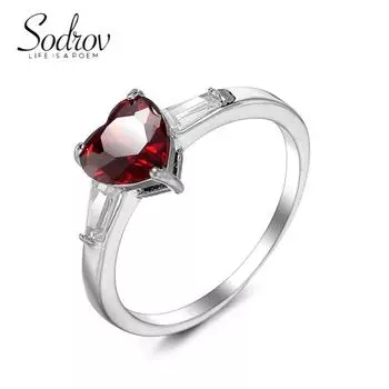 SODROV Романтические женские кольца с цирконом в форме красного сердца 6