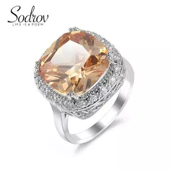 SODROV Роскошное большое ювелирное кольцо с цирконом цвета шампанского 6 шампанского