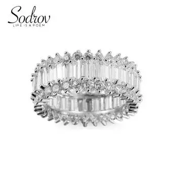SODROV Роскошное сверкающее кольцо с квадратным цирконом полного круга 6 белый