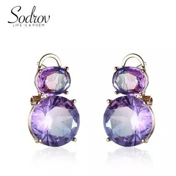 SODROV Роскошные круглые овальные серьги с цирконом и турмалином