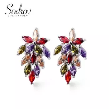 SODROV Роскошные Радужные Ювелирные Изделия Красочный Кристалл Циркон Разноцветные Серьги Ювелирные Изделия Бохо Серьги-Листья для Женщин