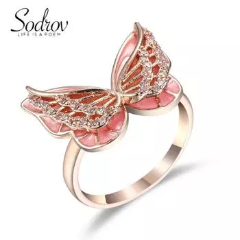 SODROV розовое золото ювелирные изделия с насекомыми эмалированная роспись кольцо большие кольца-бабочки для женщин 6