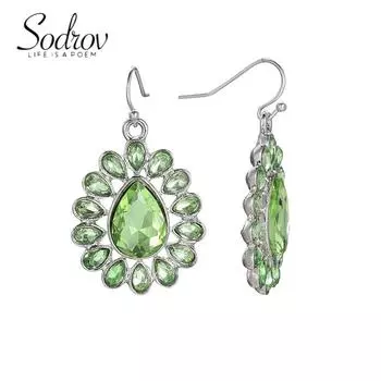 SODROV Увеличенные длинные серьги с фруктами и зеленым цирконом на крючках