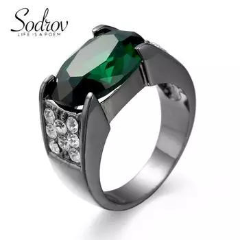 SODROV винтажное ювелирное кольцо из черного золота с зеленым цирконом 6 зелёный