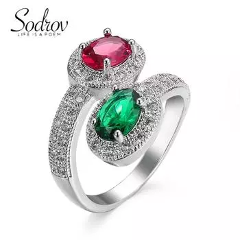 SODROV винтажные ювелирные изделия с зеленым/красным цирконом, обручальные кольца для женщин 6