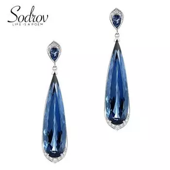 SODROV винтажные женские серьги с синими кристаллами, длинные серьги-капли