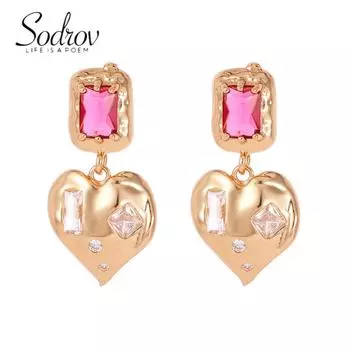 SODROV винтажный дизайн позолоченные серьги в форме сердца для женщин золотой