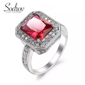 SODROV Женское ювелирное кольцо с красным цирконом 6