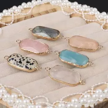 Соединители натуральный камень розовый кварц/амазонит прямоугольный граненый разъем для изготовления ювелирных изделий DIY ожерелье браслет аксессуар 10x30mm/Rose Quartz