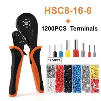Соединители с наконечниками, шестигранные обжимные клещи 16-6 0,08-16 мм2/30-5AWG, храповик большого размера, наборы электрических зажимов, наконечники для проводов, ручные инструменты