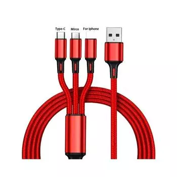 Соединяя один-три кабеля передачи данных USB-порт, несколько 3-в-1 кабелей для зарядки Micro USB Type-C для Ios/Android/USB-кабеля для зарядки Type-C 1.2m For 3 in 1 чёрный