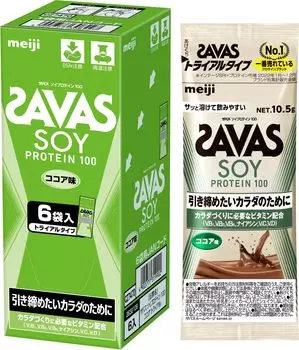 Соевый белок SAVAS 100 со вкусом какао, пробные пакетики Meiji 10,5 г x 6
