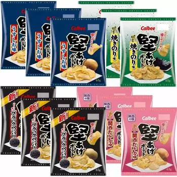 Соевый соус Calbee Kataage Potato Kansai Dashi 63 г x 3 пакетика Соус со вкусом жареных водорослей 65 г x 3 пакетика Черный перец 65 г x 3 пакетика Светлый соус Шио 65 г x 3 пакетика