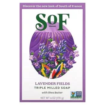 SoF, Lavender Fields, французское мыло машинного замешивания с органическим маслом ши, 6 унций (170 г)