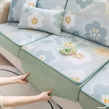 Sofa Cat Ice Mat Anti-Slip Mat Sofa Cushion Hair Cover Full Sofa Slipcover Rattan Leather Sofa Cover Bag Non-Slip Universal 60*60cm