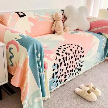 Sofa Cover Soft Pet Friendly Multifunction Sofa Towel with Tassel Easy-care Sofa Cover for Living Room Sofa 180x130cm