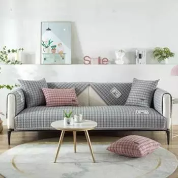 Sofa Cover Towel Vintage Pure Cotton Plaid Multifunctional Non-slip Couch Cover Universal for All Seasons L-shaped Sofa Cushion 70x70cm 1pcs