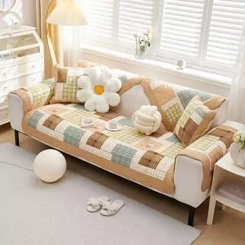 Sofa Cushion Cotton All Year Round Neutral Pure Cotton Fabric Non Slip Minimalist Modern Leather Sofa Cover Living Room Seat Cushions Washed Retro Gingham 45*45 sets without core single