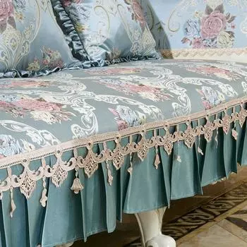 Sofa Cushion Cover All Year Round Neutral Idyllic Anti-Skid High-End Luxurious and Simple Lace European Fabric 123 Combination Winter Peacock Blue Hand towel 50*60cm
