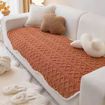 Sofa Cushion Cover Cloth Winter Fleece-Lined Non-Slip Special-Shaped One-Piece Sofa Cover 80*90cm